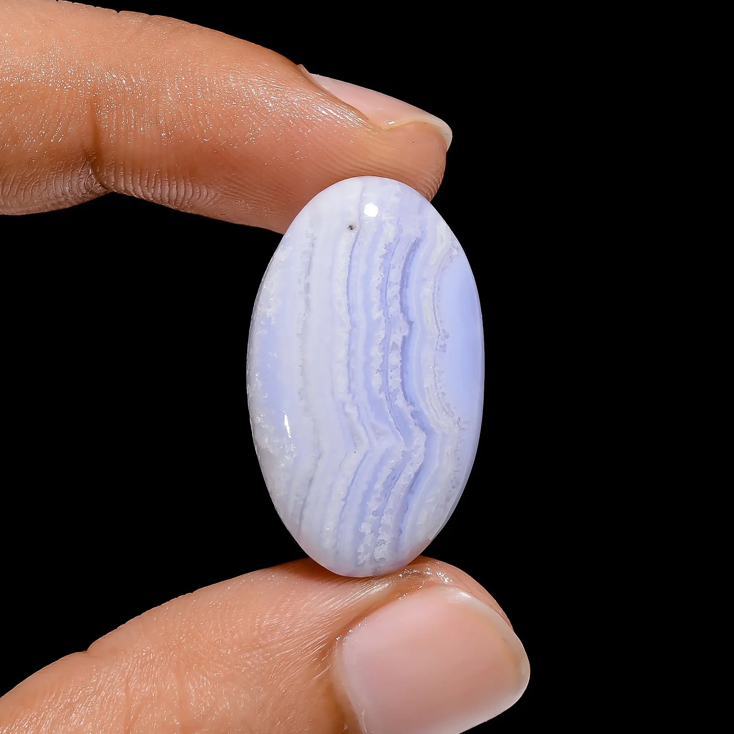 Tempting Top Grade Quality 100% Natural Blue Lace Agate Oval Shape Cabochon Loose Gemstone For Making Jewelry 23 Ct. 27X16X6 mm V-4019