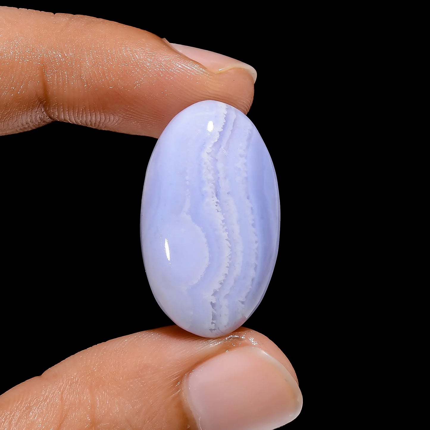 Terrific Top Grade Quality 100% Natural Blue Lace Agate Oval Shape Cabochon Loose Gemstone For Making Jewelry 27.5 Ct. 27X16X7 mm V-4020