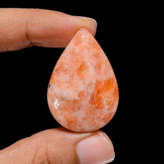 Immaculate Top Grade Quality 100% Natural Indian Sunstone Pear Shape Cabochon Loose Gemstone For Making Jewelry 53 Ct. 37X25X7 mm V-4113