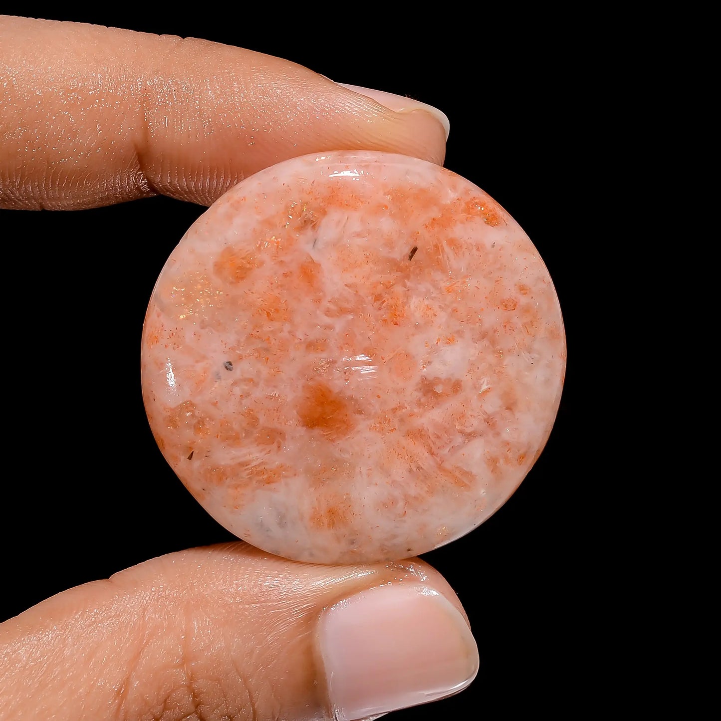 Splendid Top Grade Quality 100% Natural Indian Sunstone Round Shape Cabochon Loose Gemstone For Making Jewelry 52 Ct. 34X34X6 mm V-4118