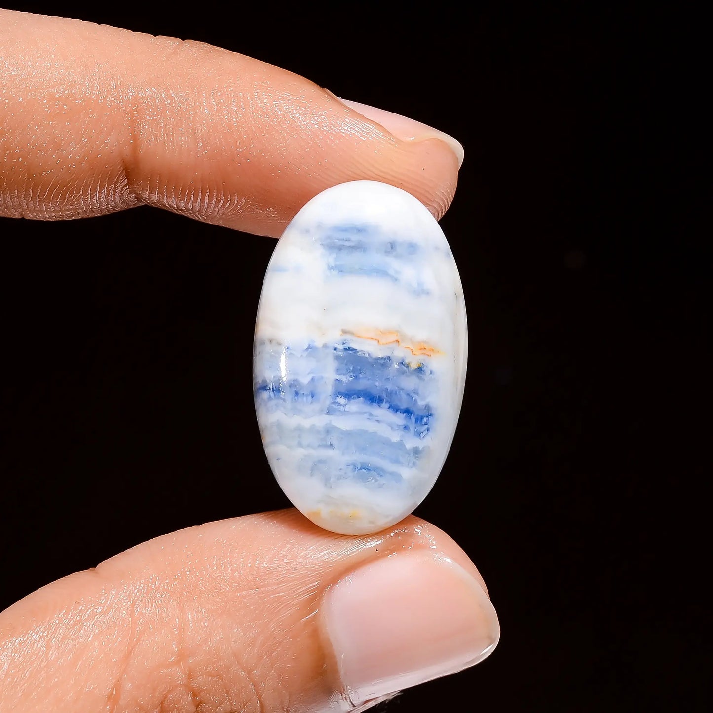 Beautiful Top Grade Quality 100% Natural Blue Scheelite Oval Shape Cabochon Loose Gemstone For Making Jewelry 19.5 Ct. 26X15X5 mm V-4176