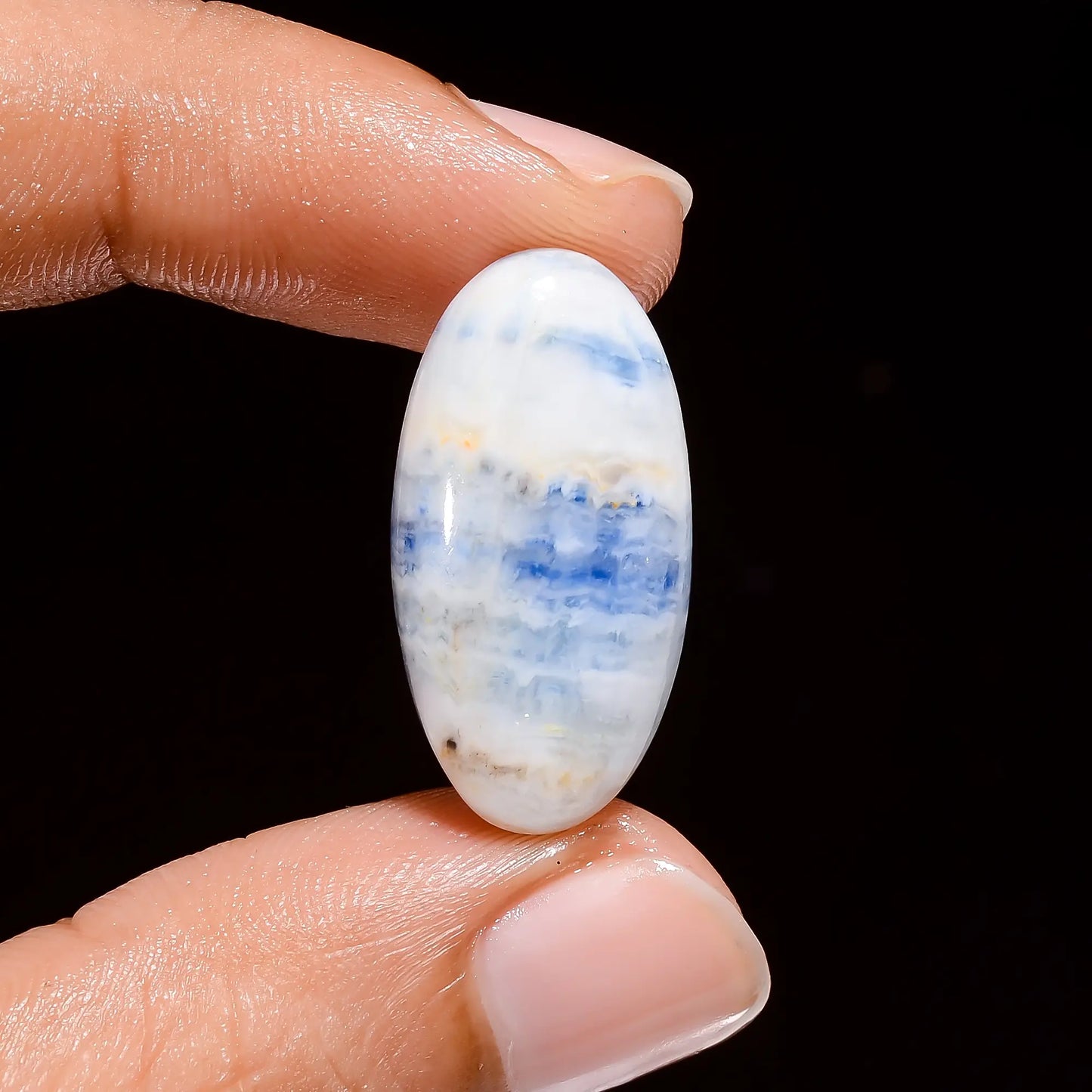 Classic Top Grade Quality 100% Natural Blue Scheelite Oval Shape Cabochon Loose Gemstone For Making Jewelry 14.5 Ct. 25X13X5 mm V-4177