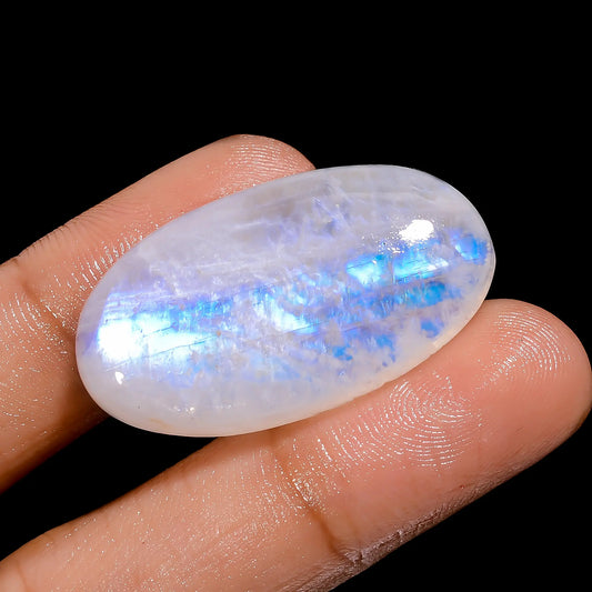 Wonderful Top Grade Quality 100% Natural Rainbow Moonstone Oval Shape Cabochon Loose Gemstone For Making Jewelry 38.5 Ct. 34X19X7 mm V-4247