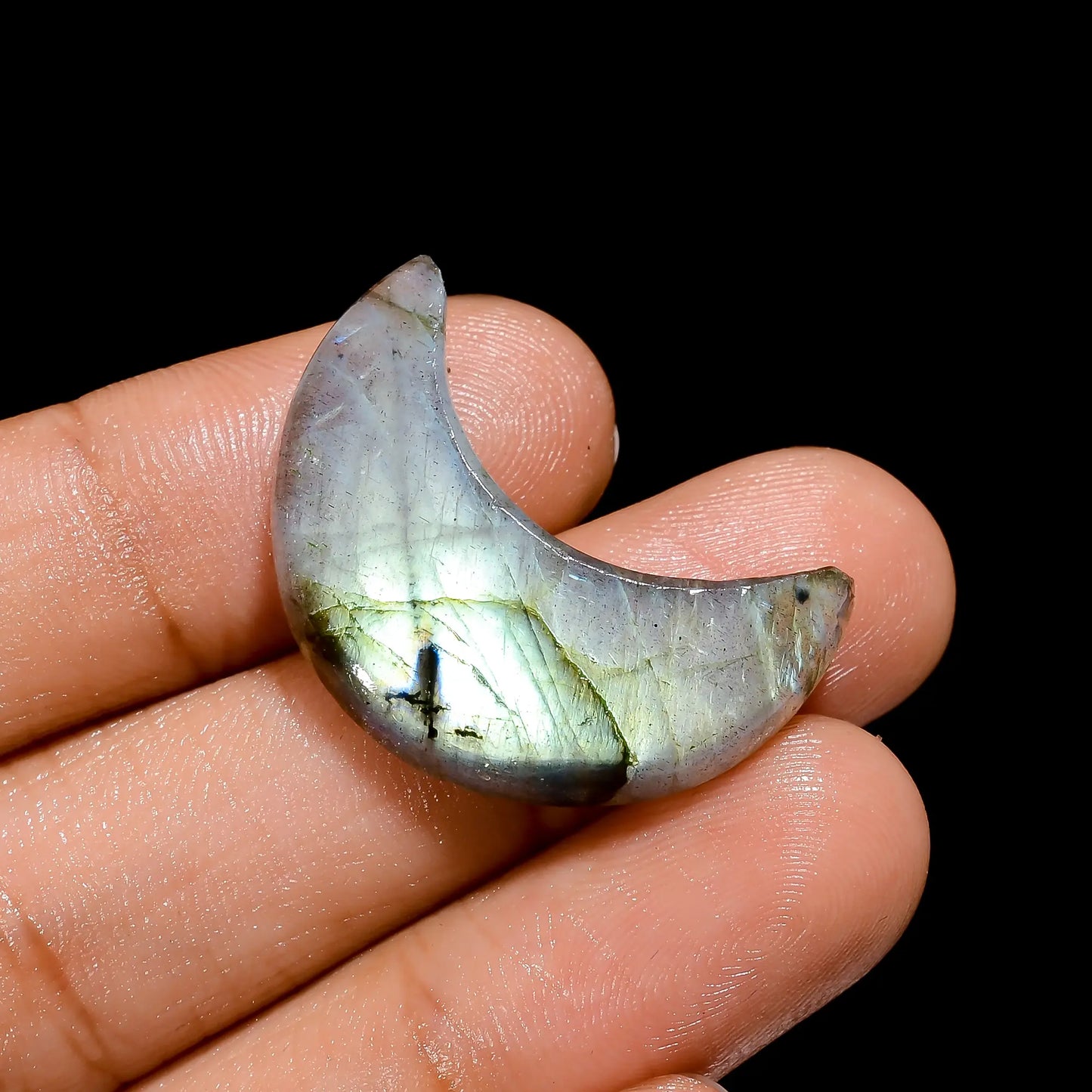 Wonderful Top Grade Quality 100% Natural Golden Labradorite Crescent Moon Shape Cabochon Gemstone For Making Jewelry 20 Ct 27X18X5 mm V-4322