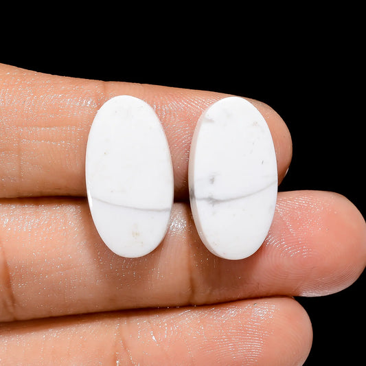 Splendid Top Grade Quality 100% Natural Howlite Oval Shape Cabochon Loose Gemstone Pair For Making Earrings 19 Ct. 19X10X4 mm V-4439