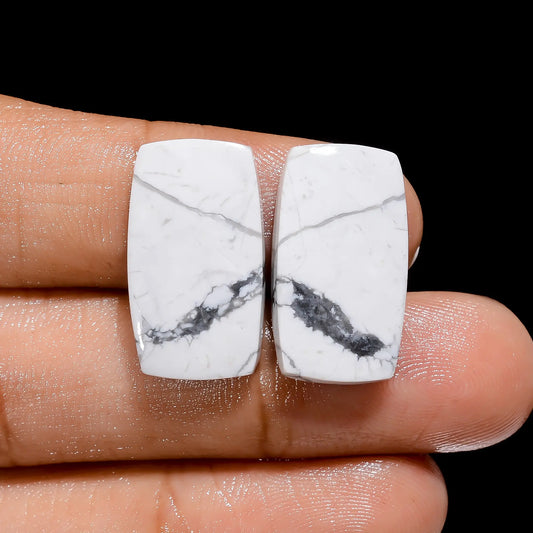 Terrific Top Grade Quality 100% Natural Howlite Radiant Shape Cabochon Loose Gemstone Pair For Making Earrings 18.5 Ct. 20X11X4 mm V-4444