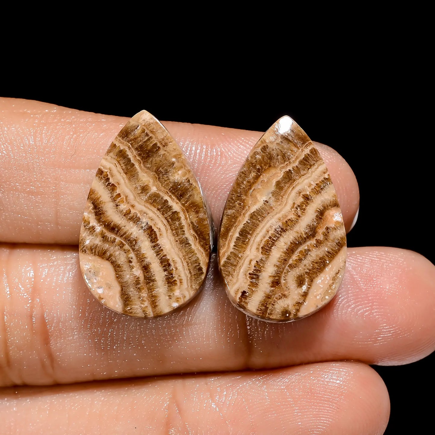 Amazing A One Quality 100% Natural Chocolate Calcite Aragonite Pear Shape Cabochon Gemstone Pair For Making Earrings 29 Ct 23X15X5 mm V-4447