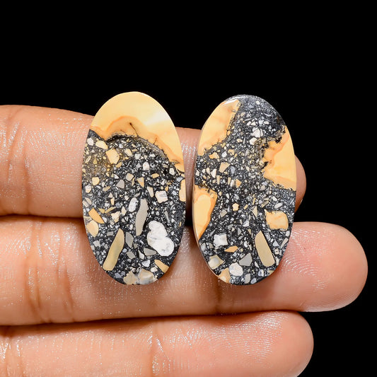 Wonderful Top Grade Quality 100% Natural Maligano Jasper Oval Shape Cabochon Loose Gemstone Pair For Making Earrings 39.5 Ct 29X15X4 mm V4472