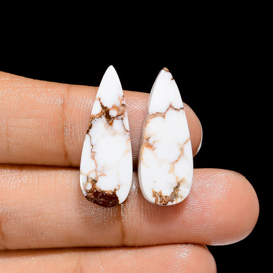 Classic A One Quality 100% Natural Wild Horse Magnesite Jasper Pear Shape Cabochon Gemstone Pair For Making Earrings 17 Ct. 24X9X4 mm V-4477