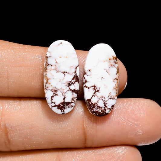 Exclusive A One Quality 100% Natural Wild Horse Magnesite Jasper Oval Shape Cabochon Gemstone Pair For Making Earrings 16 Ct 20X10X4 mm V4480