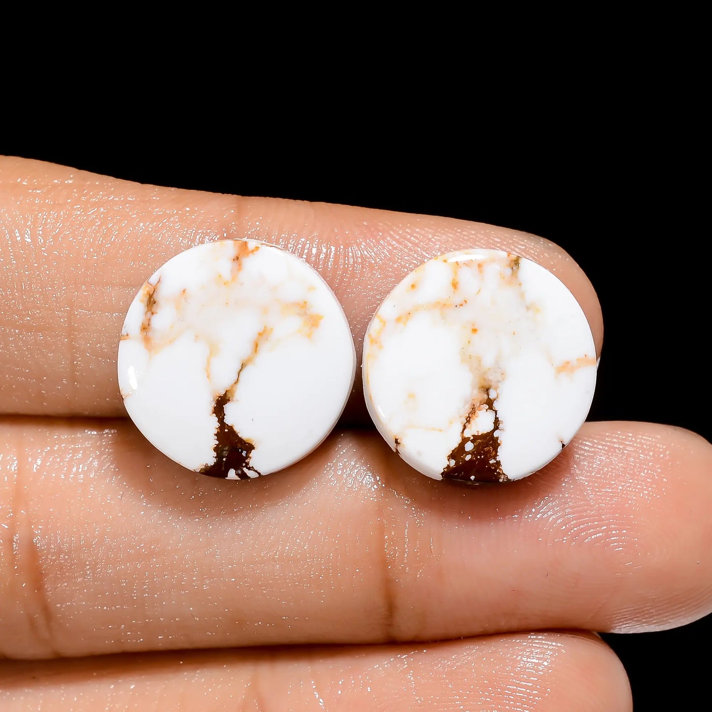 Fabulous A One Quality 100% Natural Wild Horse Magnesite Jasper Round Shape Cabochon Gemstone Pair For Making Earrings 19 Ct 15X15X4 mm V4482