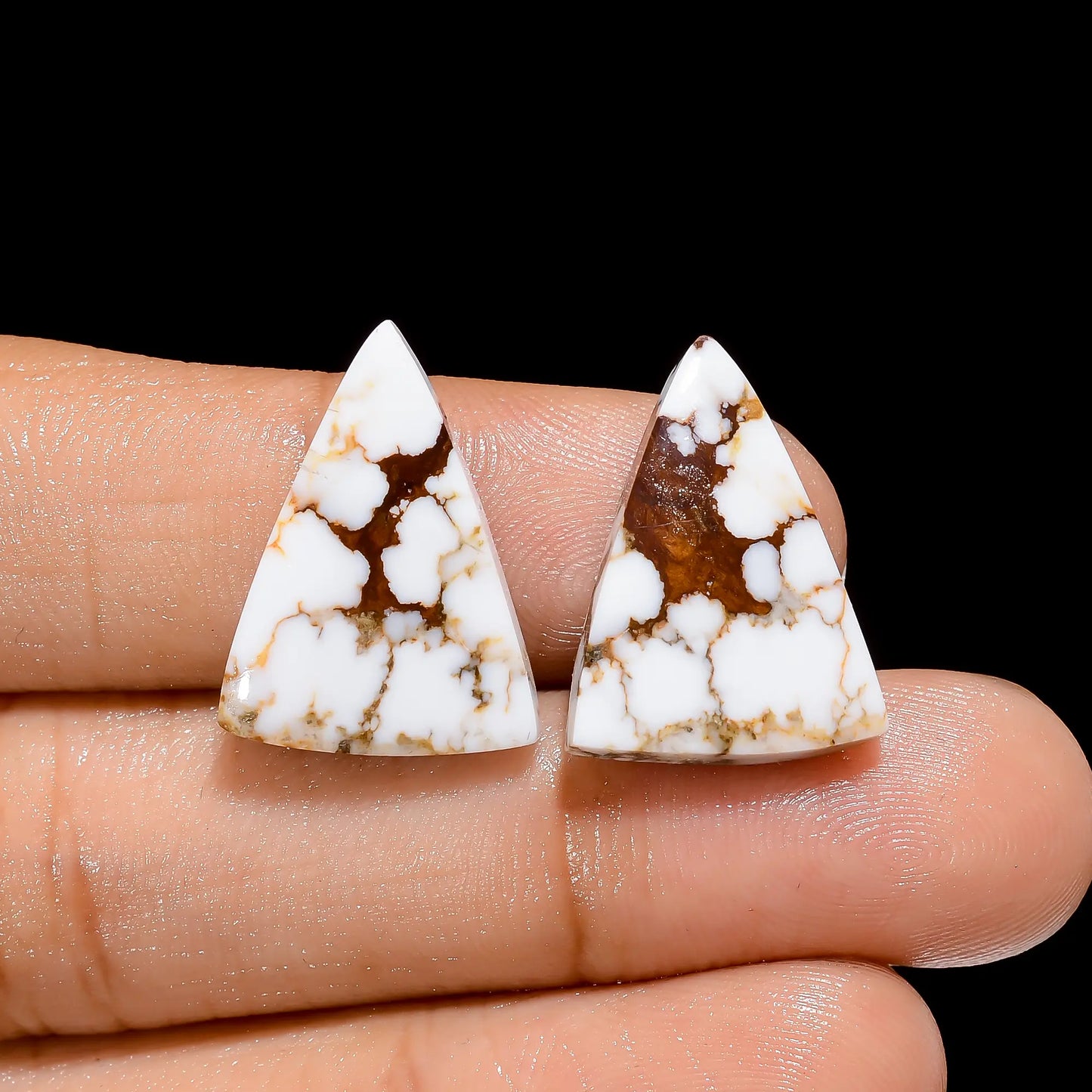 Gorgeous A One Quality 100% Natural Wild Horse Magnesite Jasper Triangle Cabochon Gemstone Pair For Making Earrings 16.5 Ct 19X14X3 mm V-4484