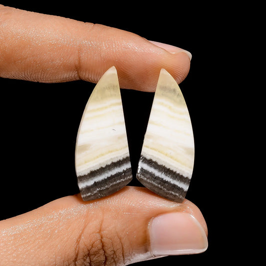 Beautiful Top Grade Quality 100% Natural Zebra Jasper Fancy Shape Cabochon Loose Gemstone Pair For Making Earrings 24.5 Ct. 26X12X4 mm V-4504