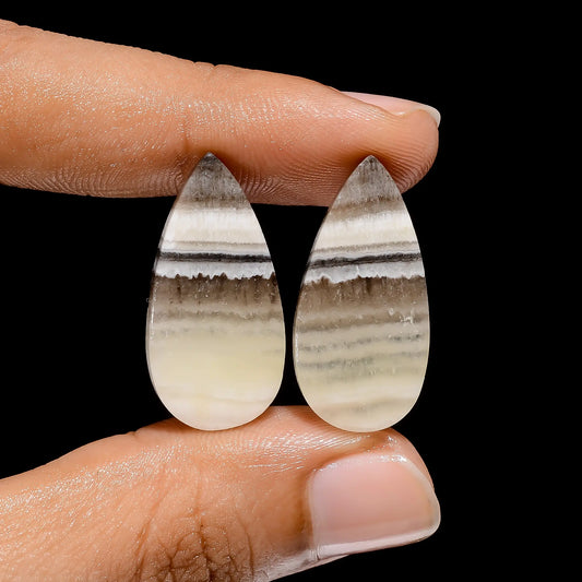 Excellent Top Grade Quality 100% Natural Zebra Jasper Pear Shape Cabochon Loose Gemstone Pair For Making Earrings 24 Ct. 26X13X4 mm V-4507