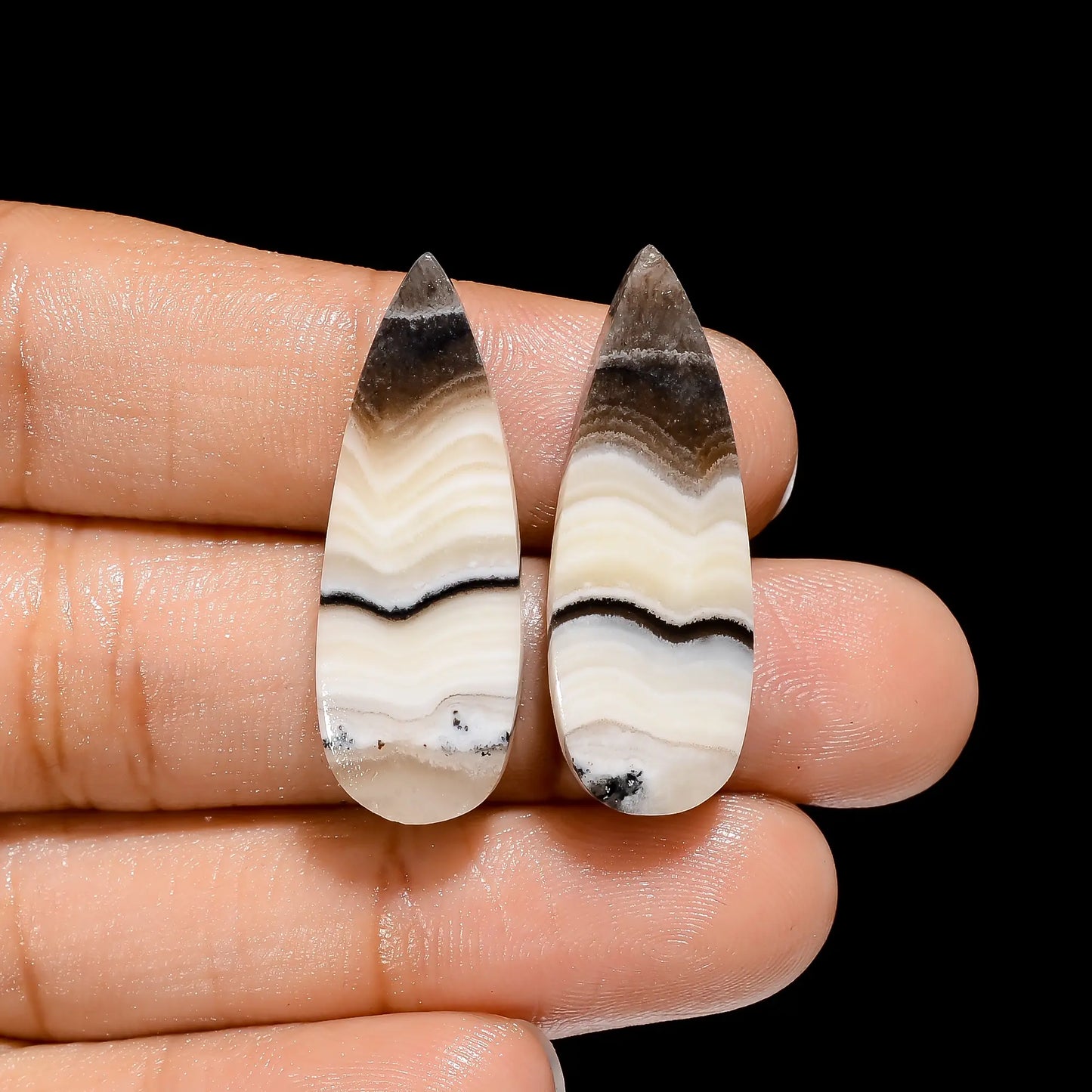 Elegant Top Grade Quality 100% Natural Zebra Jasper Pear Shape Cabochon Loose Gemstone Pair For Making Earrings 25 Ct. 31X11X4 mm V-4509