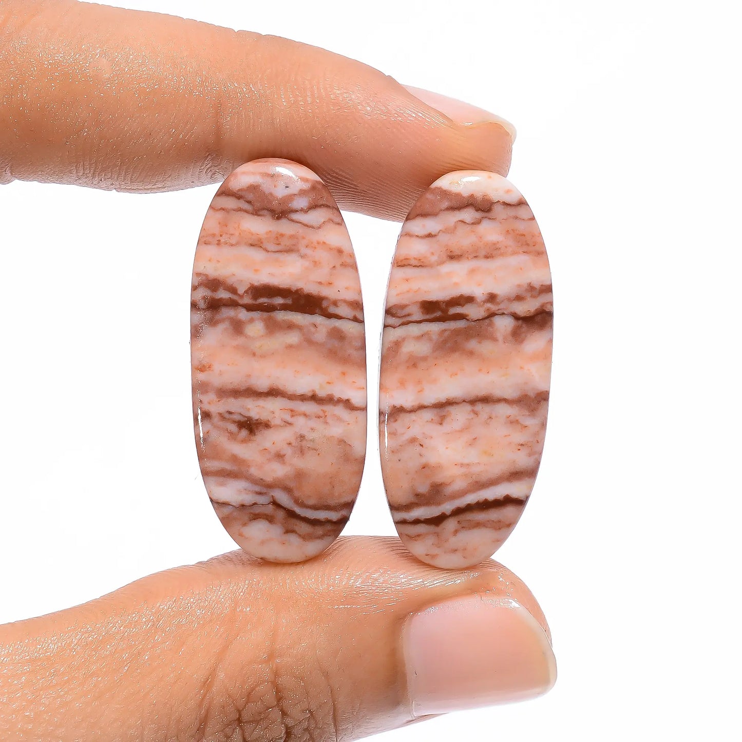 Attractive Top Grade Quality 100% Natural Coconut Jasper Oval Shape Cabochon Loose Gemstone Pair For Making Earrings 46.5 Ct 33X14X4 mm V4527