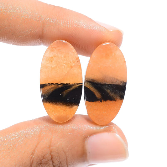 Bio Amazonite Oval Shape Cabochon Loose Gemstone 2 Pcs Lot Natural 25.5 Ct. 24X13 25X13 mm V-4547