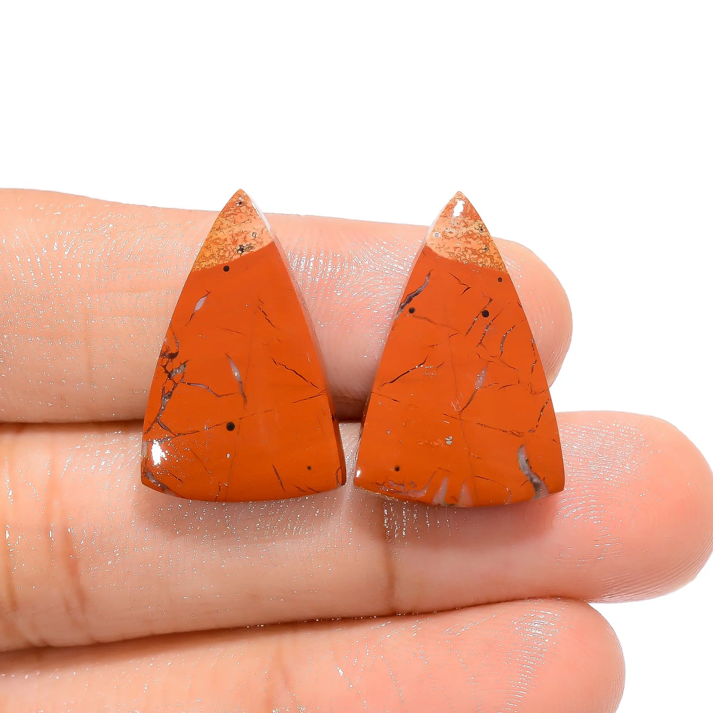 Classic Top Grade Quality 100% Natural Rainbow Jasper Triangle Shape Cabochon Loose Gemstone Pair For Making Earrings 20 Ct 22X15X4 mm V-4552