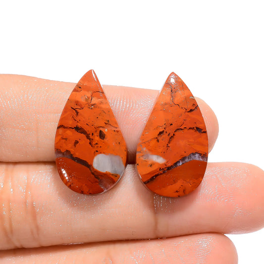 Dazzling Top Grade Quality 100% Natural Rainbow Jasper Fancy Shape Cabochon Loose Gemstone Pair For Making Earrings 22.5 Ct 23X13X4 mm V-4553