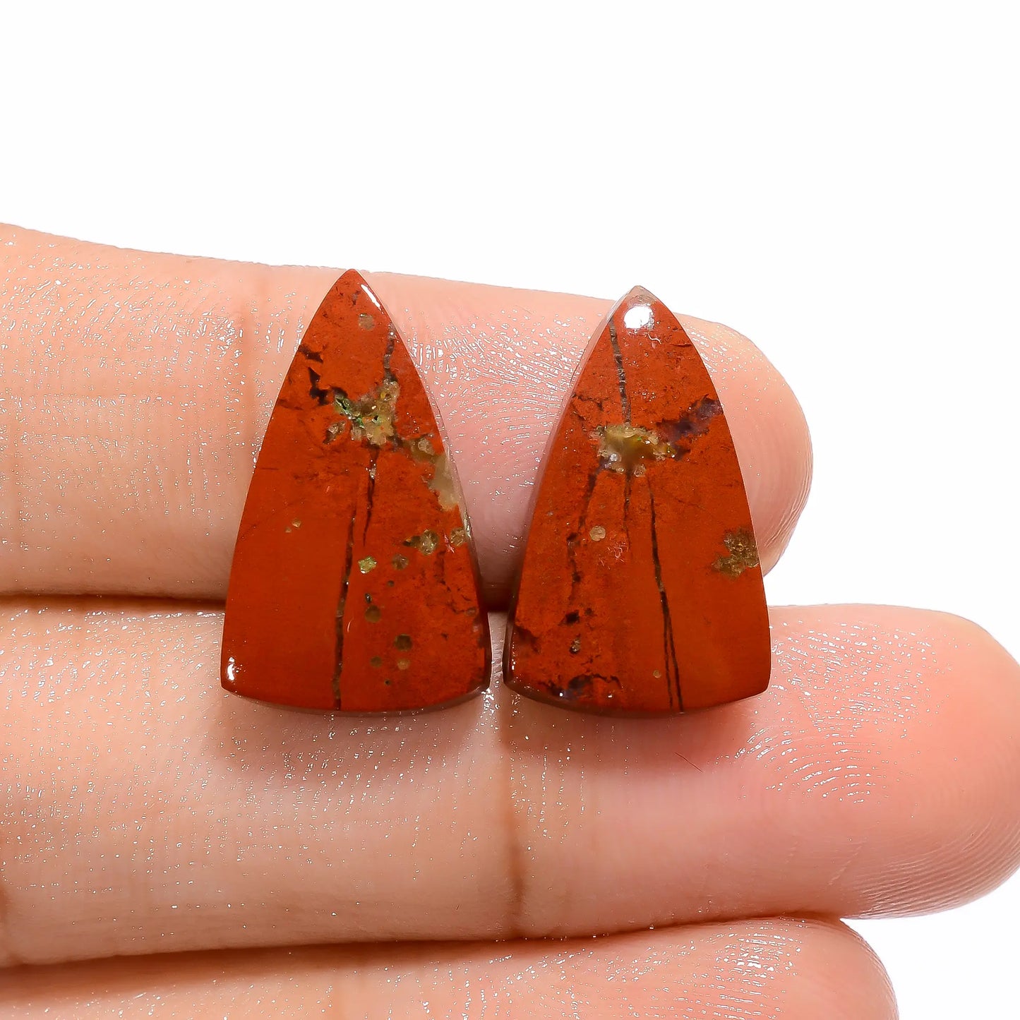 Exclusive Top Grade Quality 100% Natural Rainbow Jasper Triangle Shape Cabochon Gemstone Pair For Making Earrings 14.5 Ct. 19X11X4 mm V-4555