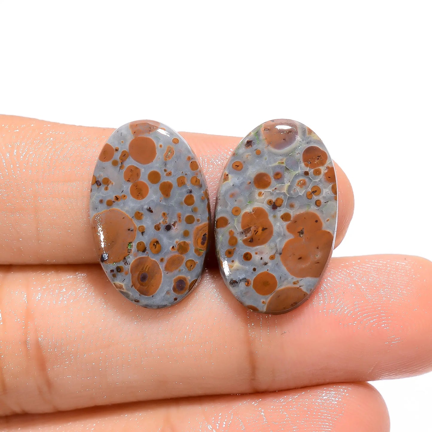 Incredible Top Grade Quality 100% Natural Asteroid Jasper Oval Shape Cabochon Gemstone Pair For Making Earrings 13.5 Ct. 21X13X3 mm V-4561