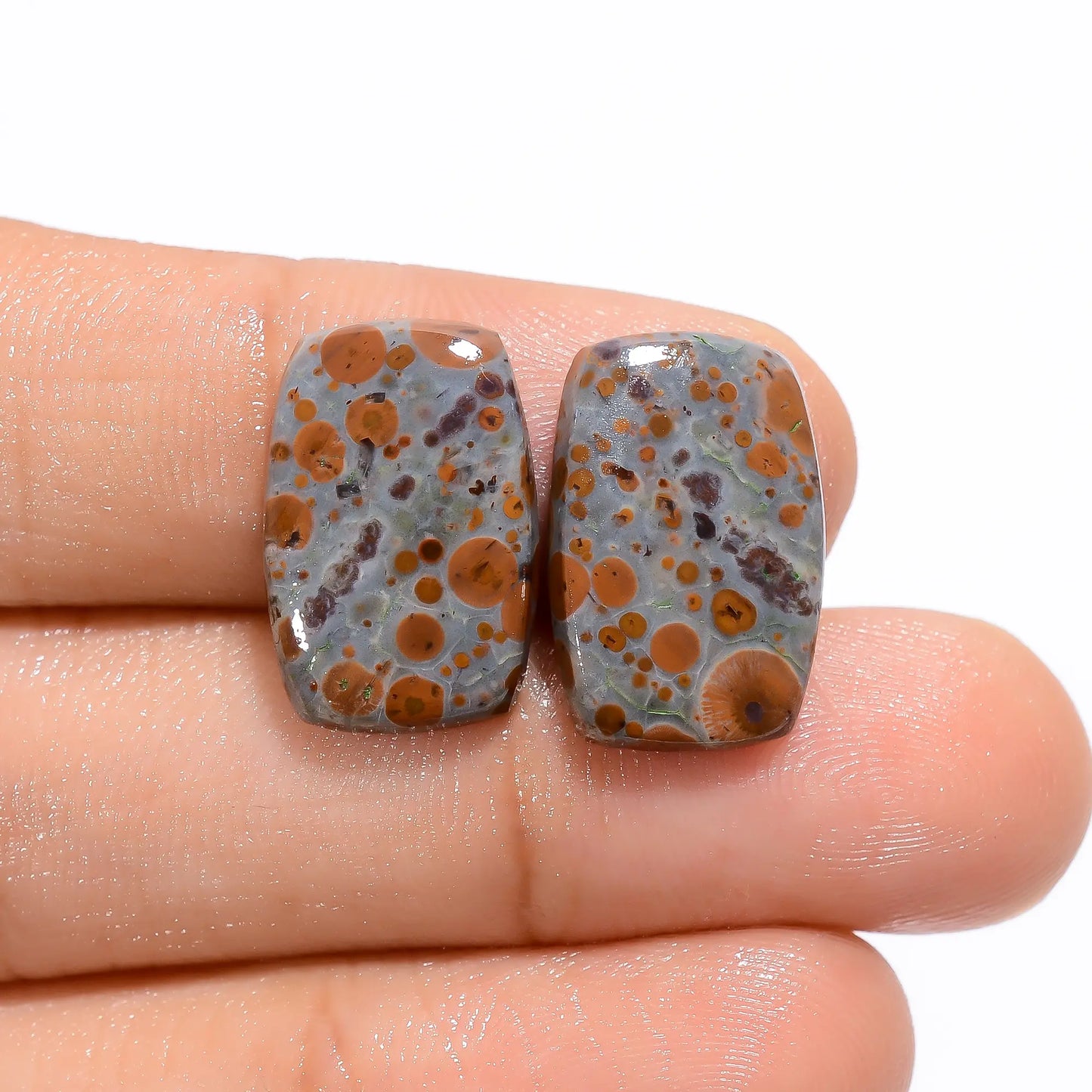 Superb Top Grade Quality 100% Natural Asteroid Jasper Radiant Shape Cabochon Loose Gemstone Pair For Making Earrings 11.5 Ct 17X11X3 mm V4566