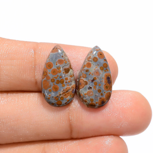 Stunning Top Grade Quality 100% Natural Asteroid Jasper Pear Shape Cabochon Loose Gemstone Pair For Making Earrings 9.5 Ct 18X10X3 mm V-4567