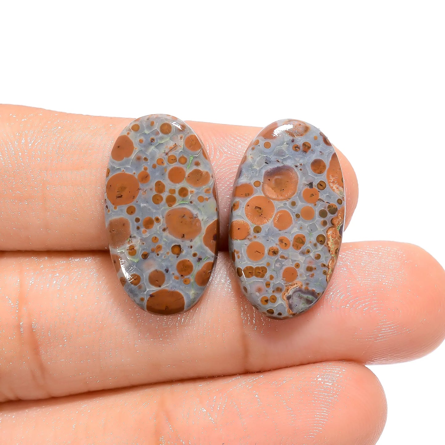 Supreme Top Grade Quality 100% Natural Asteroid Jasper Oval Shape Cabochon Loose Gemstone Pair For Making Earrings 16.5 Ct 22X12X3 mm V-4568