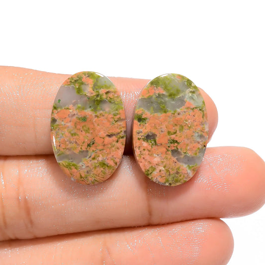 Awesome Top Grade Quality 100% Natural Unakite Oval Shape Cabochon Loose Gemstone Pair For Making Earrings 22 Ct. 21X14X4 mm V-4575