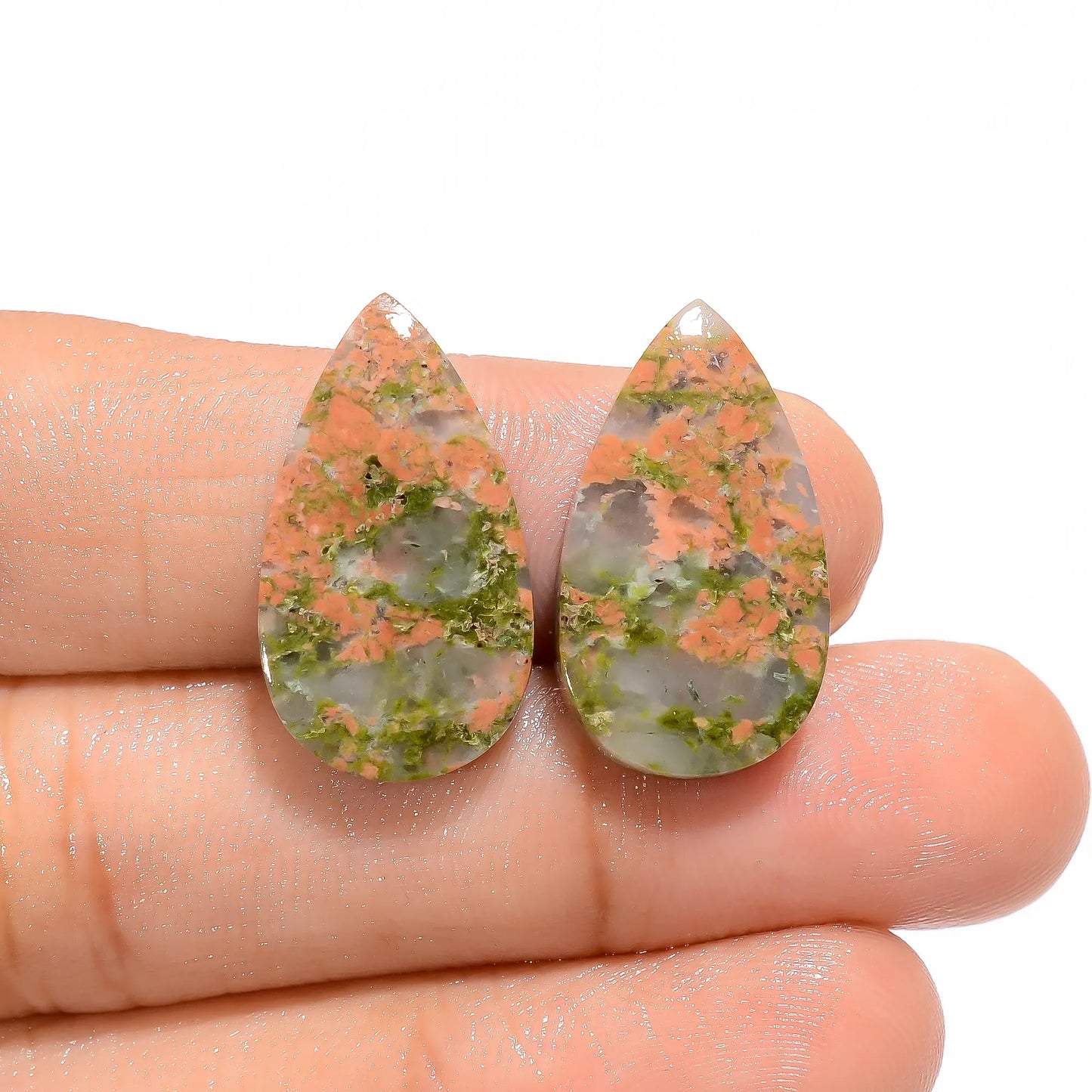 Elegant Top Grade Quality 100% Natural Unakite Pear Shape Cabochon Loose Gemstone Pair For Making Earrings 19 Ct. 22X12X4 mm V-4581