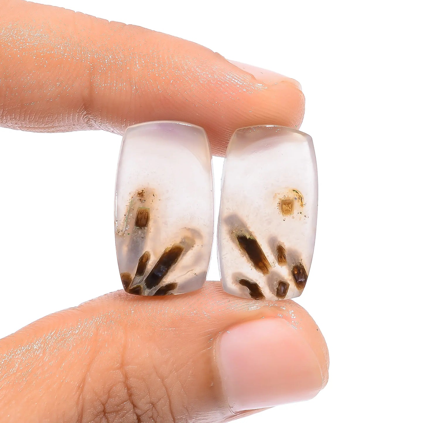 Fantastic Top Grade Quality 100% Natural Stick Agate Radiant Shape Cabochon Loose Gemstone Pair For Making Earrings 17 Ct. 20X11X3 mm V-4582