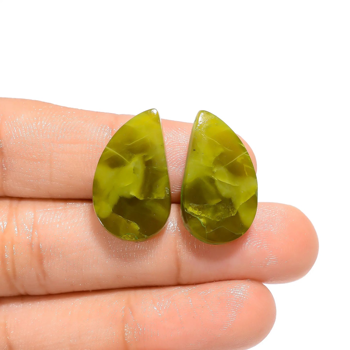 Dazzling Top Grade Quality 100% Natural Green Opal Fancy Shape Cabochon Loose Gemstone Pair For Making Earrings 17 Ct. 22X13X4 mm V-4603