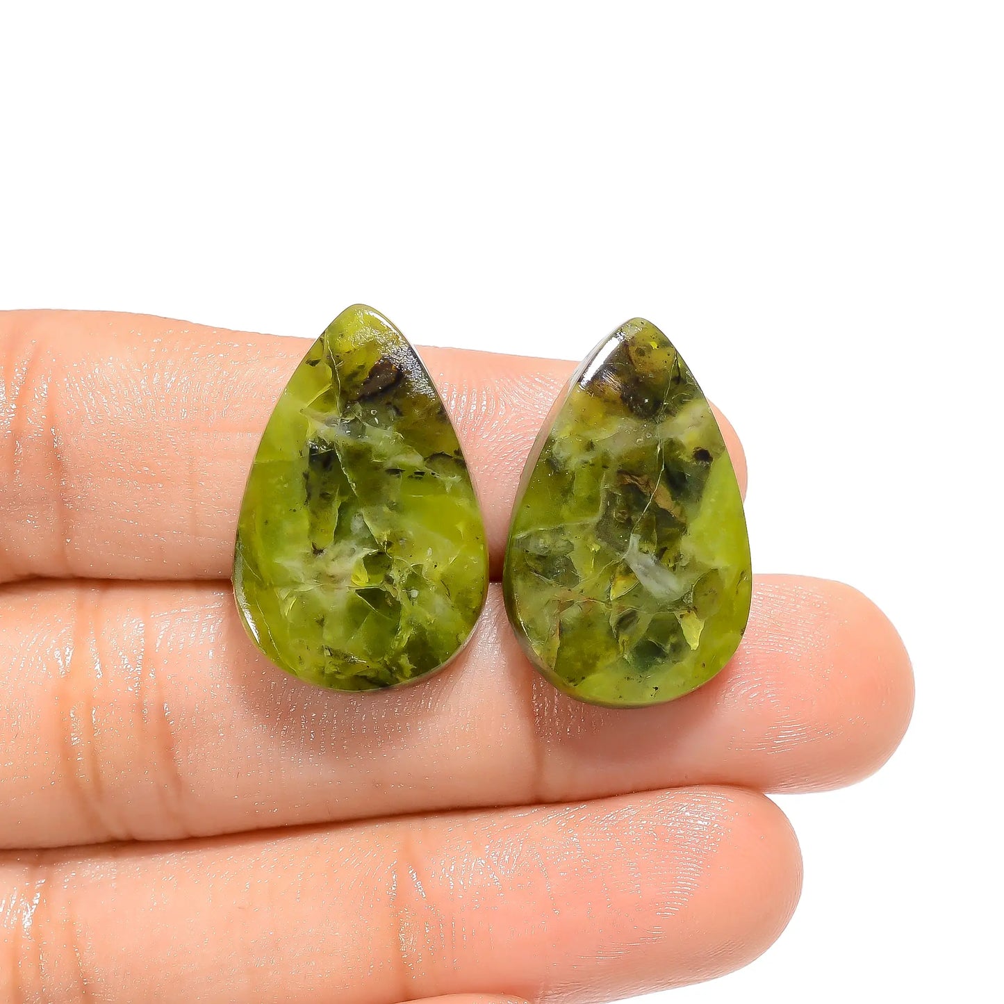 Exclusive Top Grade Quality 100% Natural Green Opal Pear Shape Cabochon Loose Gemstone Pair For Making Earrings 25 Ct. 24X15X5 mm V-4605