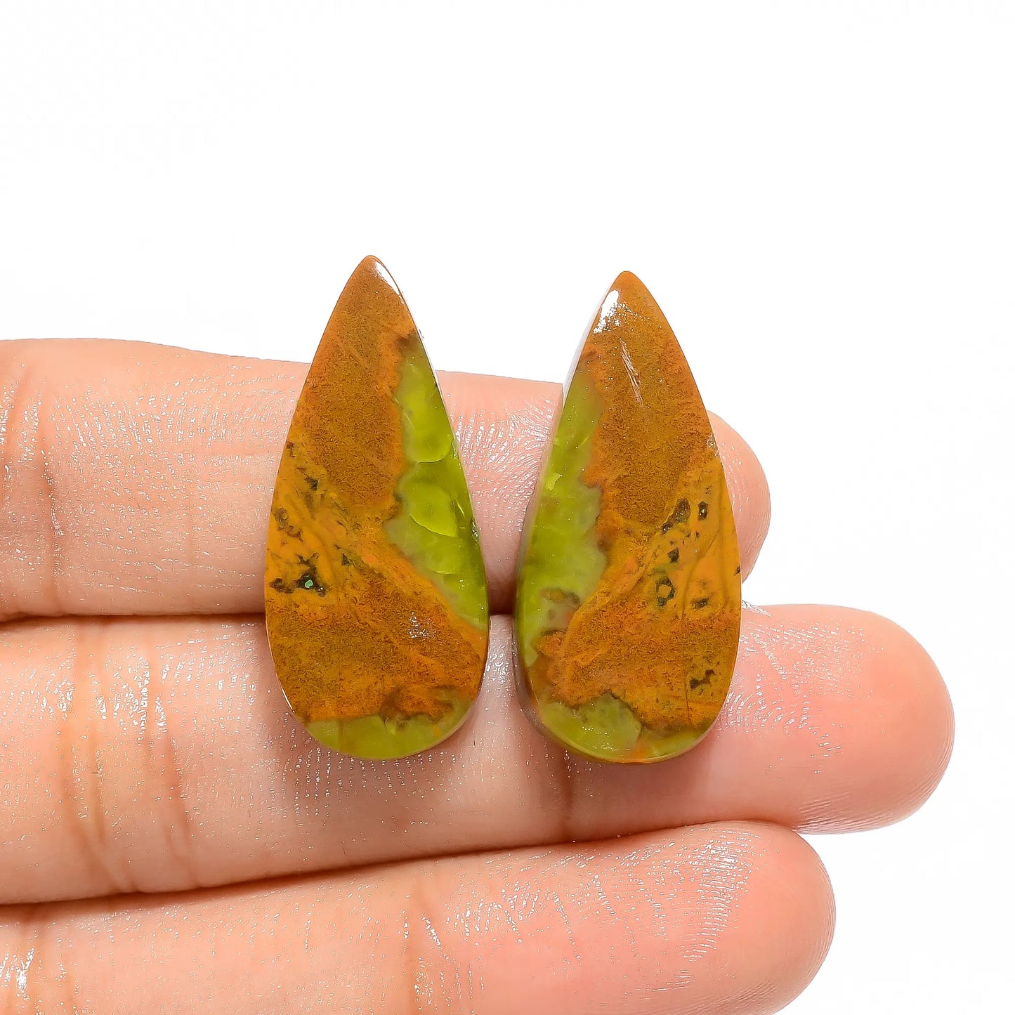 Fabulous Top Grade Quality 100% Natural Green Opal Pear Shape Cabochon Loose Gemstone Pair For Making Earrings 30 Ct. 29X13X4 mm V-4607