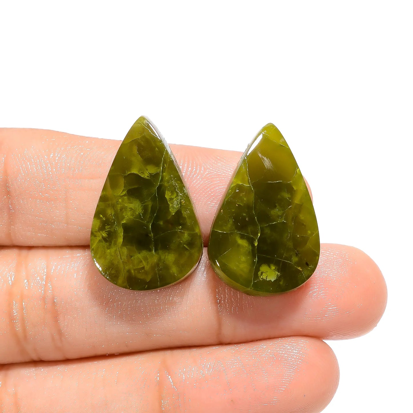 Immaculate Top Grade Quality 100% Natural Green Opal Pear Shape Cabochon Loose Gemstone Pair For Making Earrings 29 Ct. 24X15X5 mm V-4610