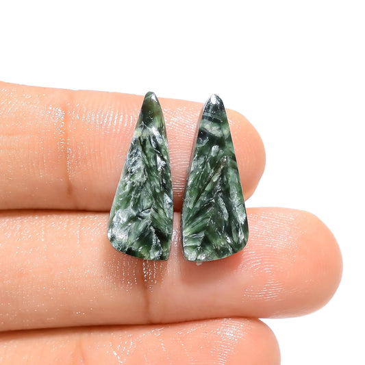 Unique Top Grade Quality 100% Natural Seraphinite Fancy Shape Cabochon Loose Gemstone Pair For Making Earrings 10 Ct. 20X8X4 mm V-4621