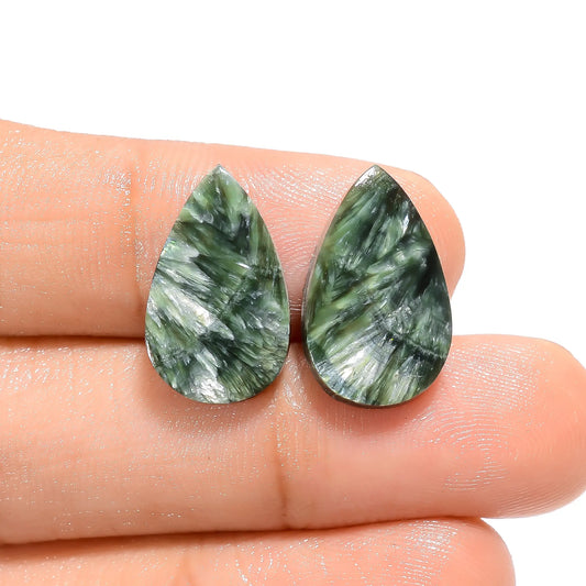 Wonderful Top Grade Quality 100% Natural Seraphinite Pear Shape Cabochon Loose Gemstone Pair For Making Earrings 10.5 Ct. 17X10X3 mm V-4622