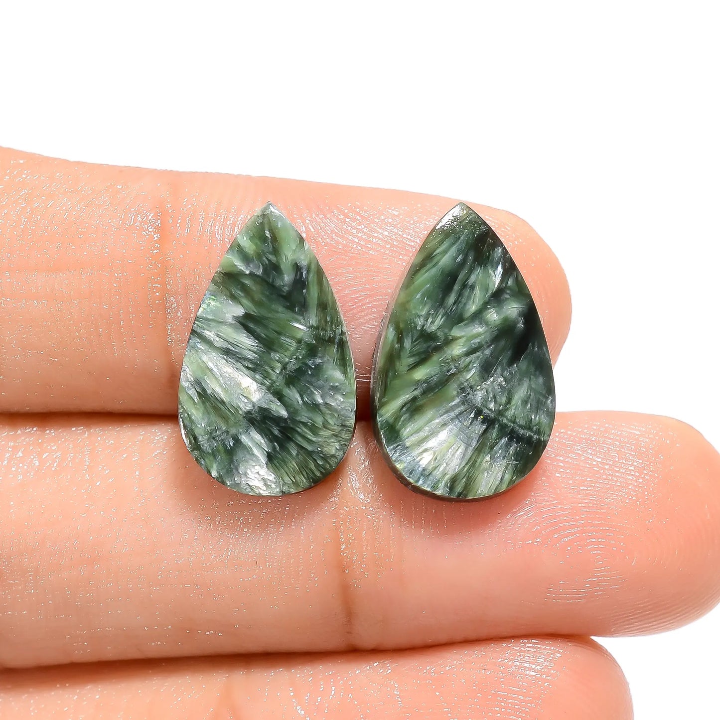 Wonderful Top Grade Quality 100% Natural Seraphinite Pear Shape Cabochon Loose Gemstone Pair For Making Earrings 10.5 Ct. 17X10X3 mm V-4622