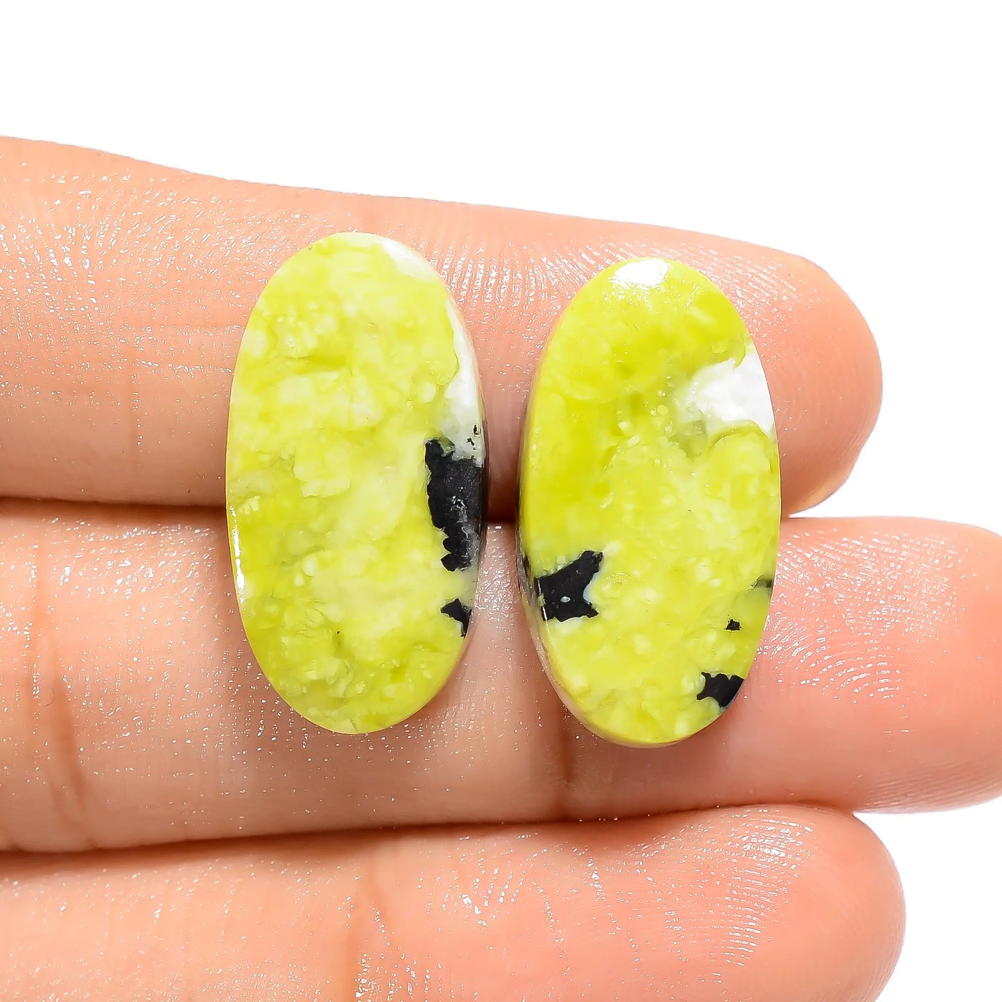 Tempting Top Grade Quality 100% Natural Lizardite Oval Shape Cabochon Loose Gemstone Pair For Making Earrings 20.5 Ct. 22X11X4 mm V-4644