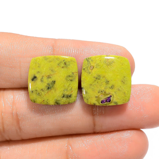 Beautiful Top Grade Quality 100% Natural Atlantasite Cushion Shape Cabochon Loose Gemstone Pair For Making Earrings 17.5 Ct. 14X14X3 mm V-4651