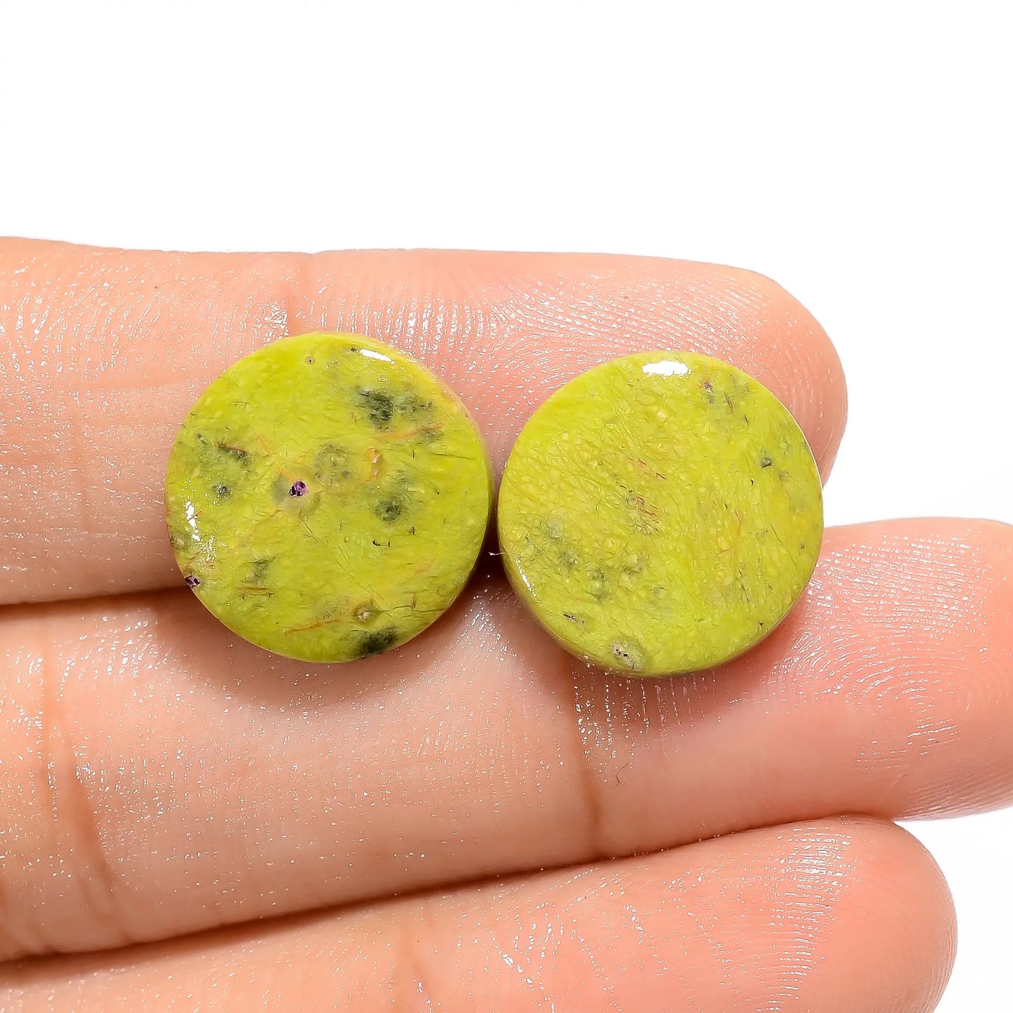 Dazzling Top Grade Quality 100% Natural Atlantasite Round Shape Cabochon Loose Gemstone Pair For Making Earrings 13.5 Ct. 14X14X3 mm V-4653