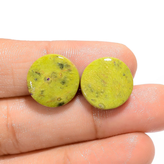 Dazzling Top Grade Quality 100% Natural Atlantasite Round Shape Cabochon Loose Gemstone Pair For Making Earrings 13.5 Ct. 14X14X3 mm V-4653