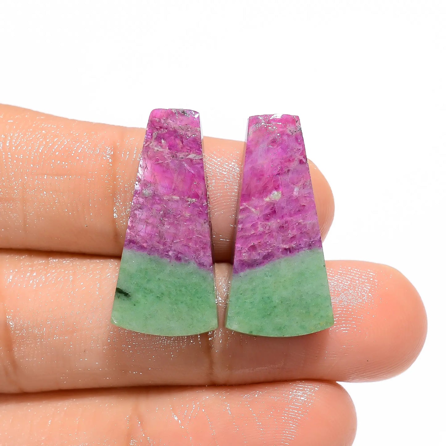 Superb Top Grade Quality 100% Natural Ruby Zoisite Fancy Shape Cabochon Loose Gemstone Pair For Making Earrings 25.5 Ct. 24X12X4 mm V-4666