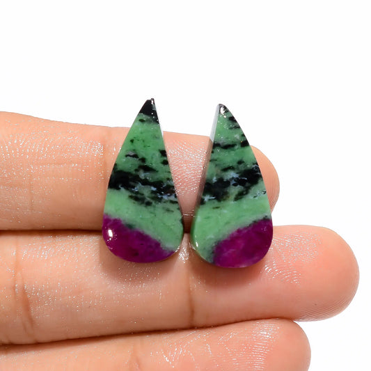 Supreme Top Grade Quality 100% Natural Ruby Zoisite Fancy Shape Cabochon Loose Gemstone Pair For Making Earrings 21 Ct. 22X11X3 mm V-4668