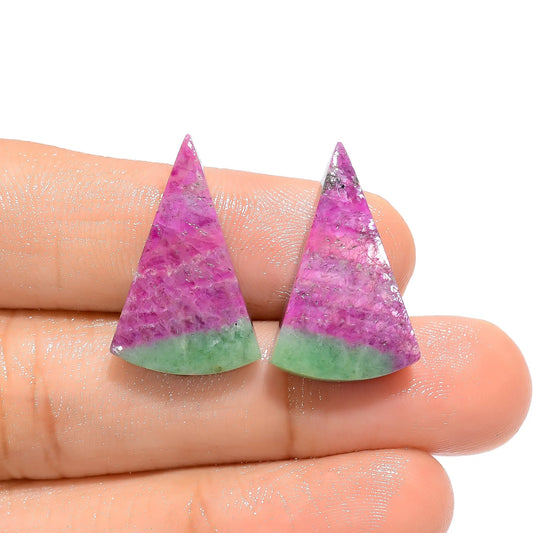 Wonderful Top Grade Quality 100% Natural Ruby Zoisite Pear Shape Cabochon Loose Gemstone Pair For Making Earrings 21.5 Ct. 23X14X4 mm V-4672