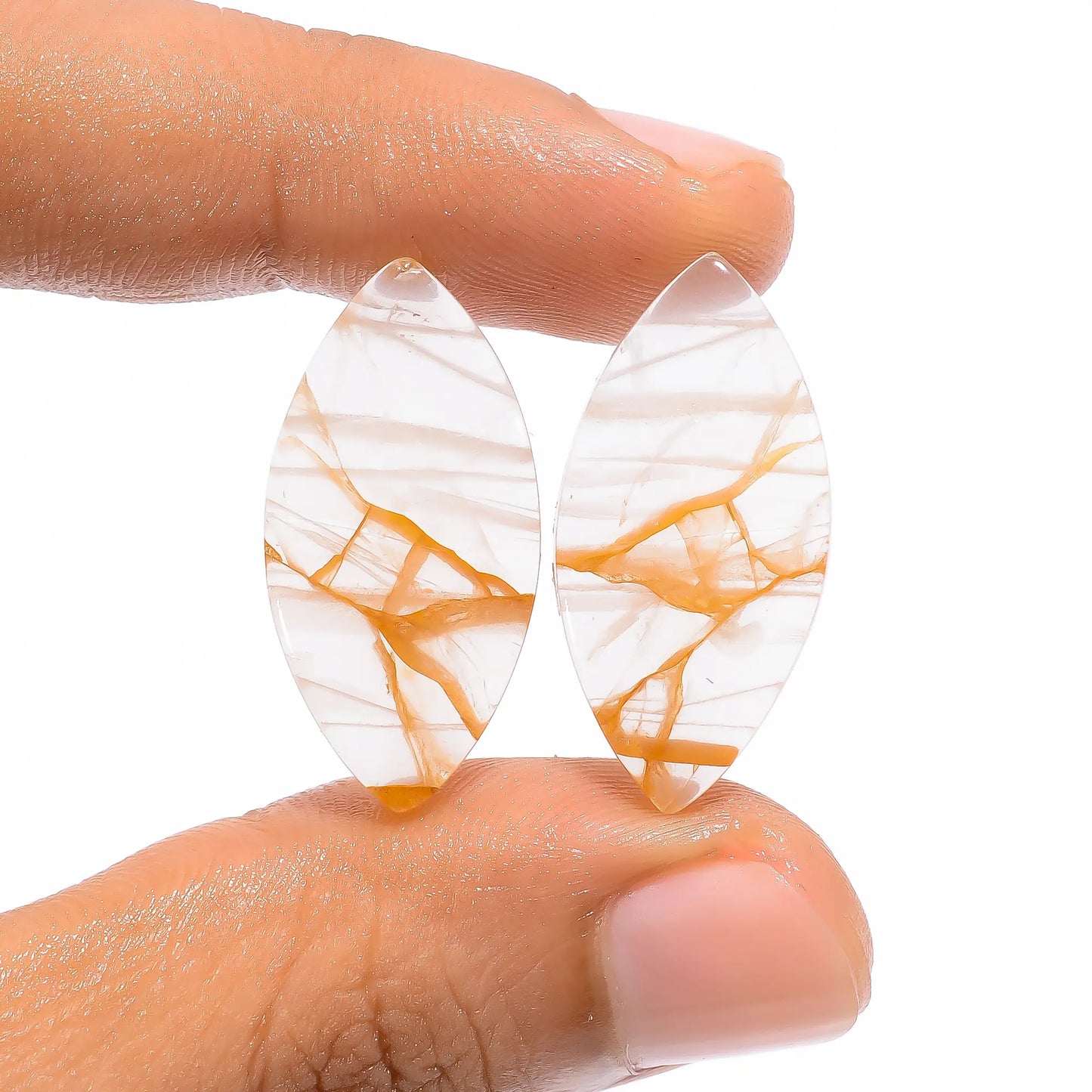 Exclusive Top Grade Quality 100% Natural Golden Healing Quartz Marquise Shape Cabochon Loose Gemstone Pair For Making Earrings 22.5 Ct 26X13X4 mm V4680