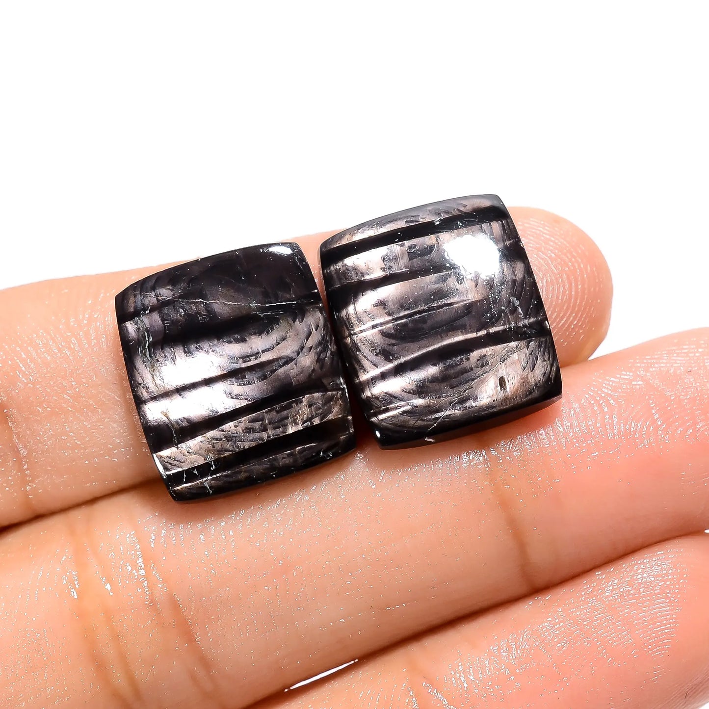 Mind Blowing Top Grade Quality 100% Natural Hypersthene Radiant Shape Cabochon Loose Gemstone Pair For Making Earrings 23 Ct 16X14X3 mm V4687