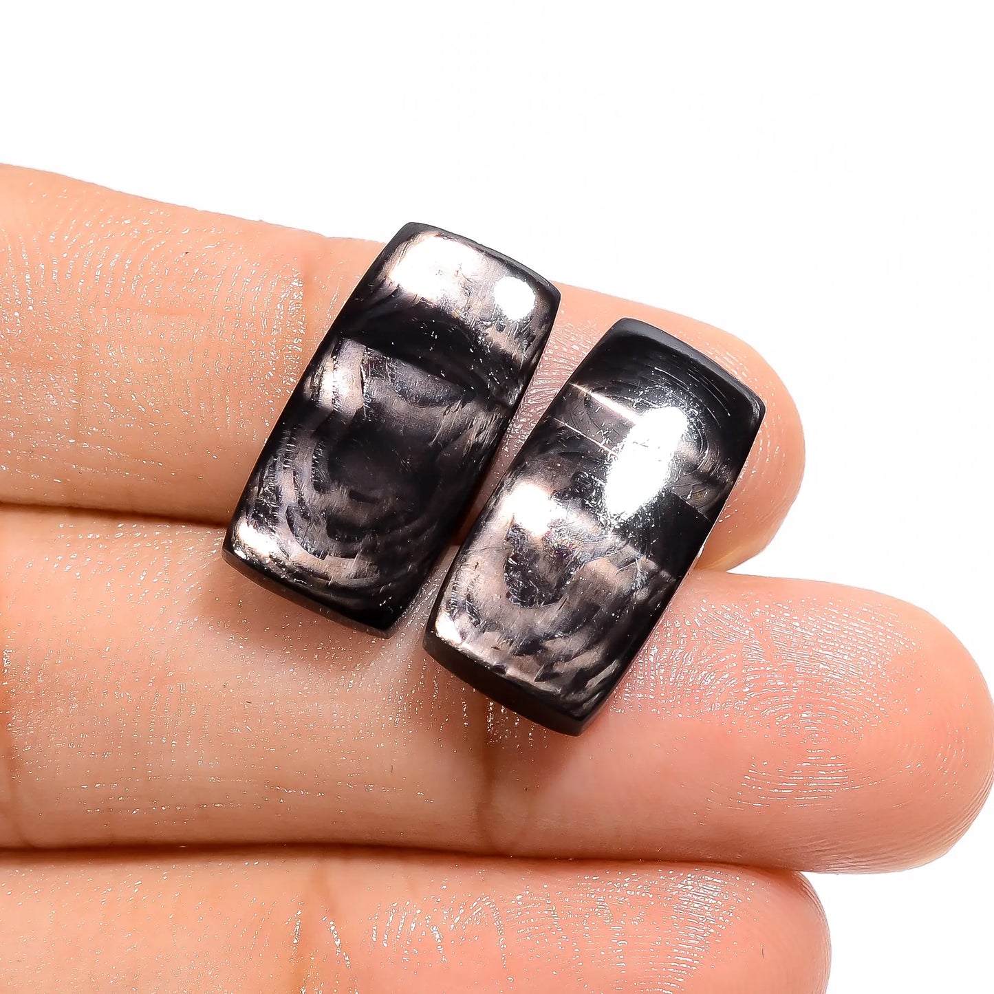 Splendid Top Grade Quality 100% Natural Hypersthene Radiant Shape Cabochon Loose Gemstone Pair For Making Earrings 21.5 Ct. 19X9X4 mm V-4689