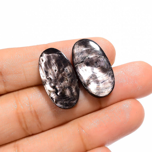 Tempting Top Grade Quality 100% Natural Hypersthene Oval Shape Cabochon Loose Gemstone Pair For Making Earrings 23 Ct. 22X12X3 mm V-4693