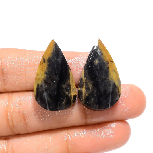 Unique Top Grade Quality 100% Natural Tiger Skin Pear Shape Cabochon Loose Gemstone Pair For Making Earrings 34 Ct. 27X16X5 mm V-4695